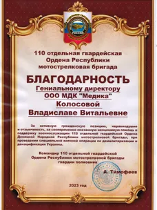 Благодарность от 110 омсбр
